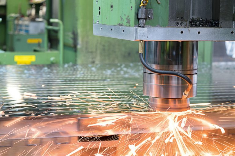 Industriefotografie: Visualisierung von Arbeitsprozessen für Siempelkamp, hier Detailaufnahme Maschine Funken © Industriefotograf Thorsten Schmidtkord Düsseldorf